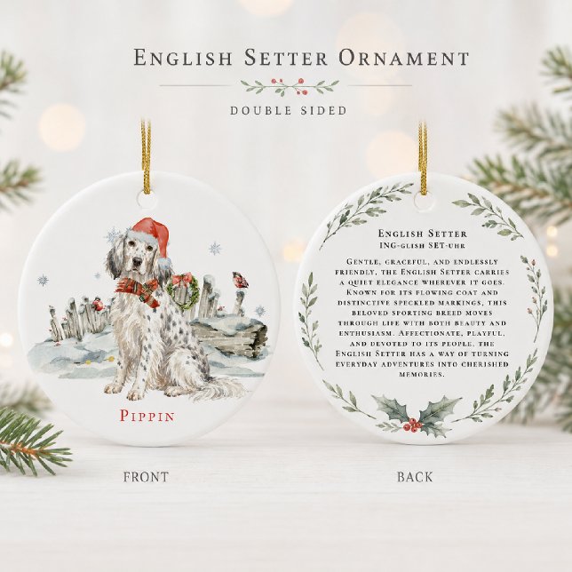 English Setter Dog Monogram Ceramic Ornament (Creator Uploaded)