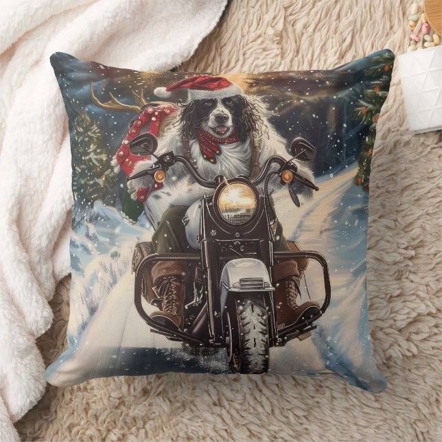English Setter Dog Riding Motorcycle Christmas Cushion (Blanket)