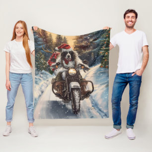 English Setter Dog Riding Motorcycle Christmas Fleece Blanket