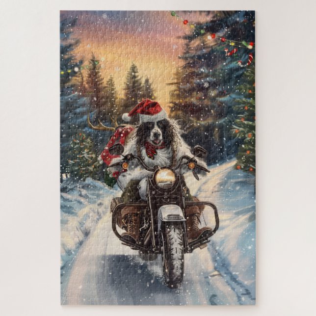 English Setter Dog Riding Motorcycle Christmas Jigsaw Puzzle (Vertical)