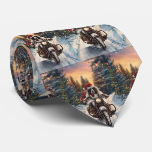 English Setter Dog Riding Motorcycle Christmas Tie
