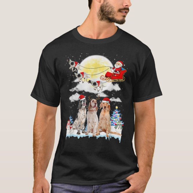 English Setter Dog Santa Sleigh Christmas Lover T- T-Shirt (Front)