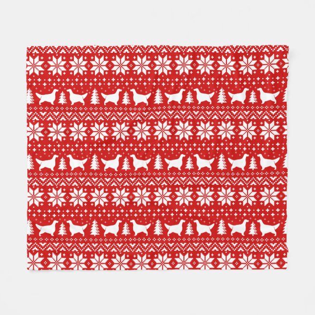English Setter Dog silhouettes Christmas Pattern Fleece Blanket (Front (Horizontal))