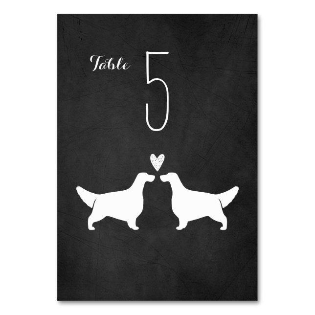 English Setter Dog Silhouettes Wedding Reception Table Number (Front)