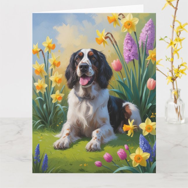English Setter Dog Spring Flowers Painting Card (Yellow Flower)