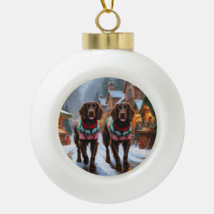 English Setter Dogs Christmas Snow Holiday Ceramic Ball Christmas Ornament