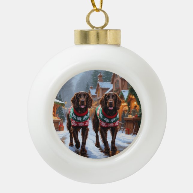 English Setter Dogs Christmas Snow Holiday Ceramic Ball Christmas Ornament (Front)