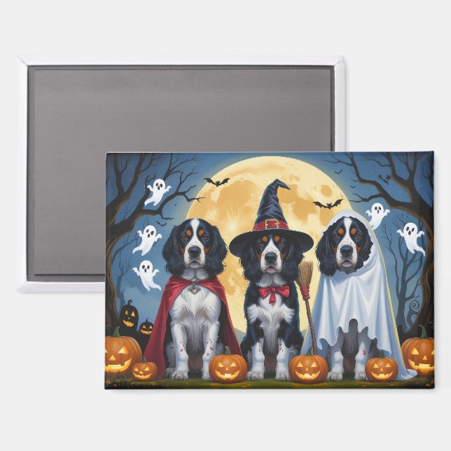 English Setter Dogs Pumpkin Halloween Funny Magnet (Front/Back)