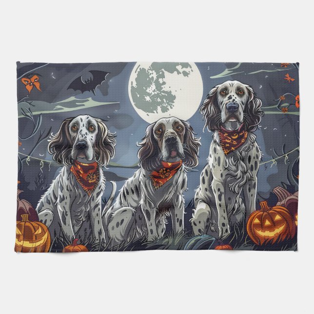 English Setter Halloween Spooky Tea Towel (Horizontal)