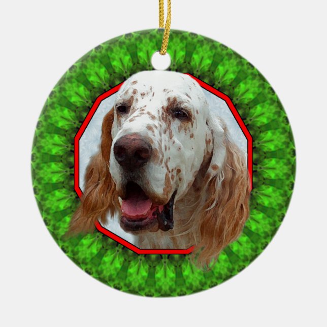 English Setter Happy Howliday Ceramic Tree Decoration (Front)