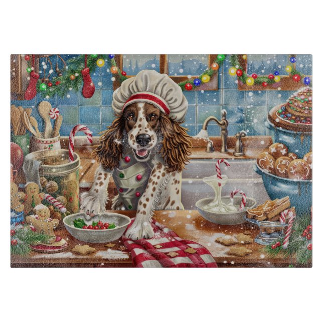 English Setter Holiday Baking: Festive Christmas Cutting Board (Front)