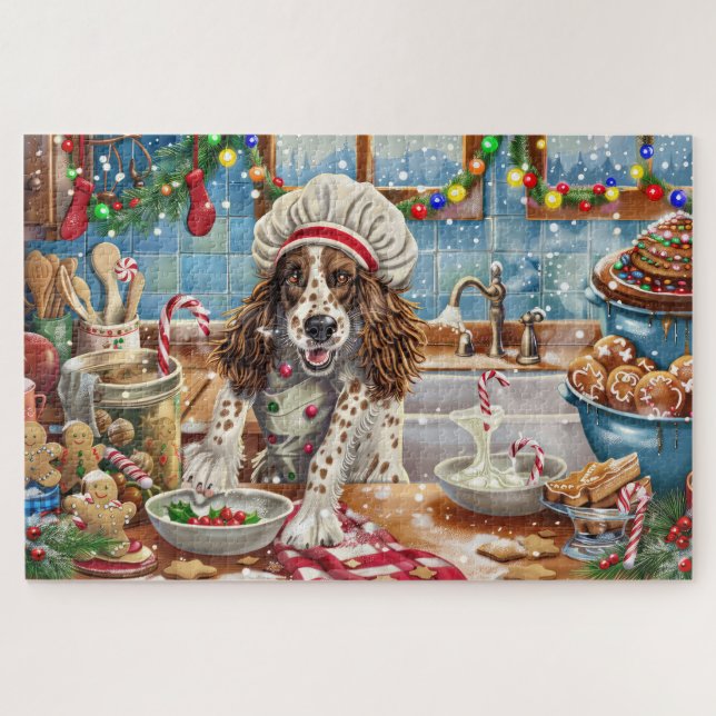 English Setter Holiday Baking: Festive Christmas Jigsaw Puzzle (Horizontal)