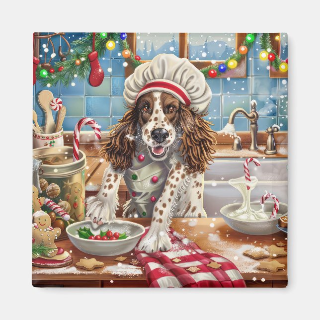 English Setter Holiday Baking: Festive Christmas Magnet (Front)