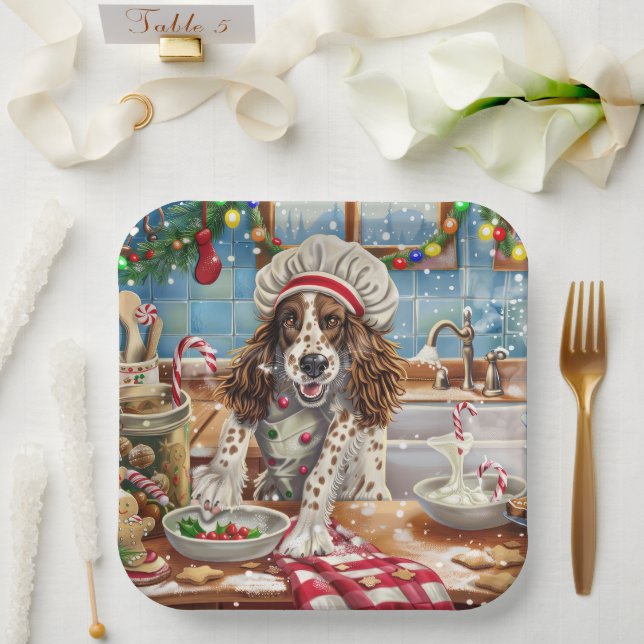 English Setter Holiday Baking: Festive Christmas Paper Plate (Wedding)