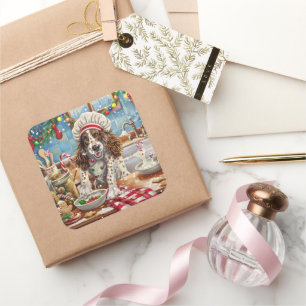 English Setter Holiday Baking: Festive Christmas Square Sticker