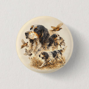 English Setter ,Hunting Art 3 Cm Round Badge