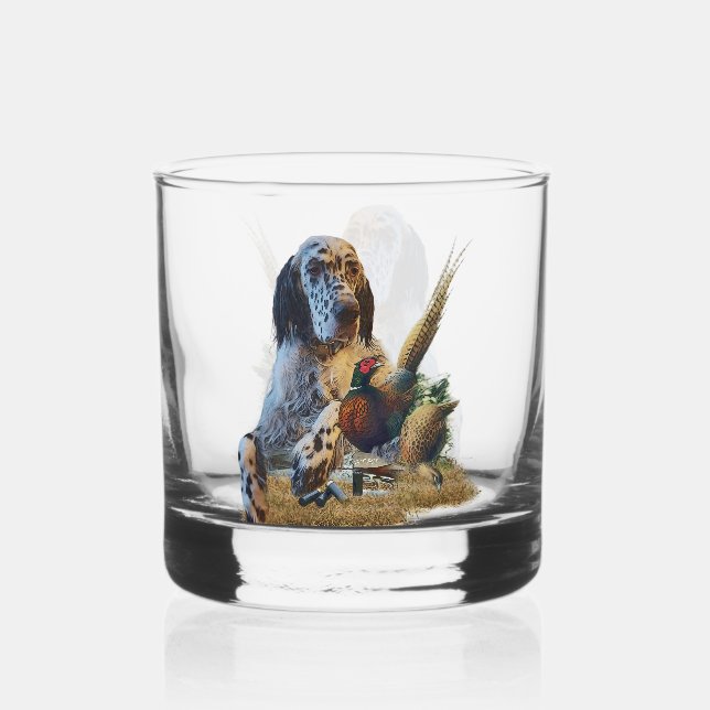 English Setter , Hunting Whiskey Glass (Front)