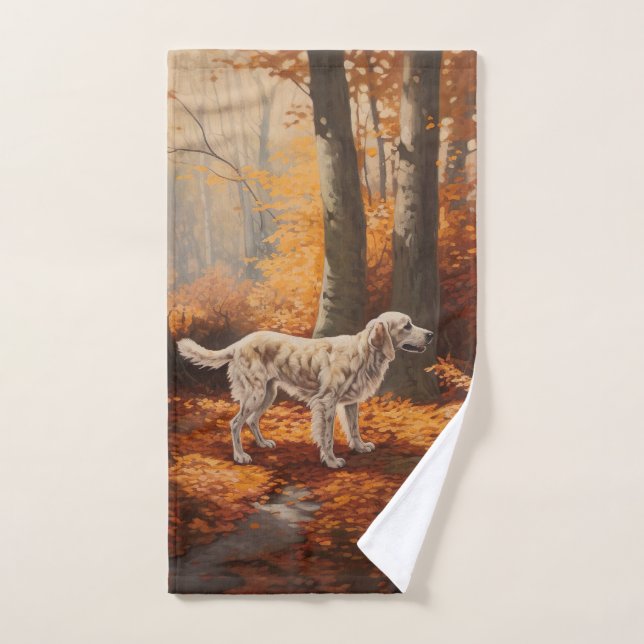 English Setter in Autumn Leaves Fall Inspire Bath Towel Set (Hand Towel)