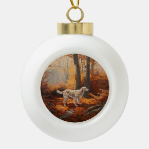 English Setter in Autumn Leaves Fall Inspire Ceramic Ball Christmas Ornament