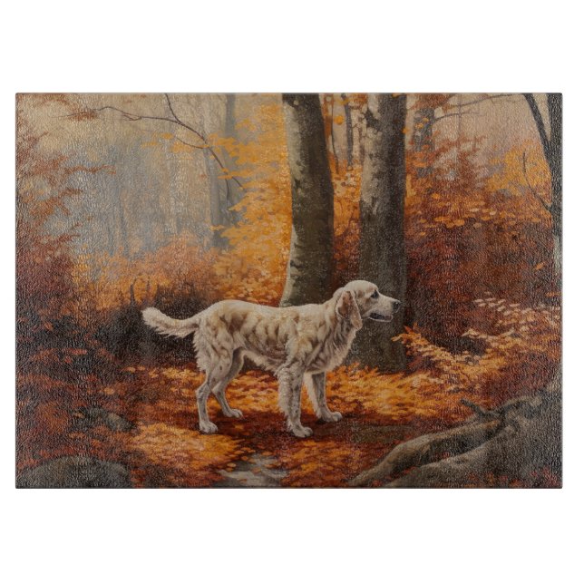 English Setter in Autumn Leaves Fall Inspire Cutting Board (Front)