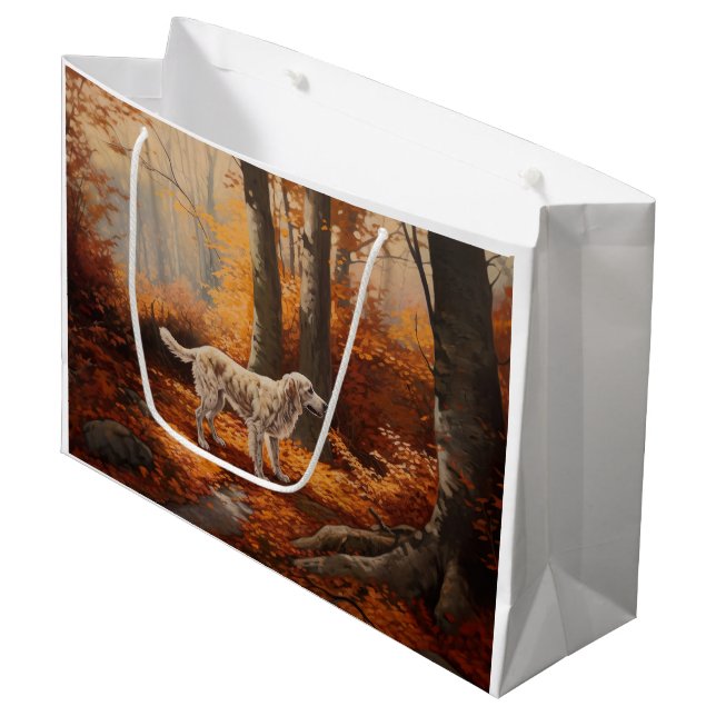 English Setter in Autumn Leaves Fall Inspire Large Gift Bag (Front Angled)