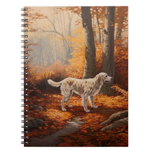 English Setter in Autumn Leaves Fall Inspire Notebook (Front)