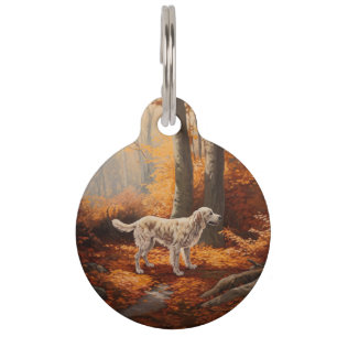 English Setter in Autumn Leaves Fall Inspire Pet Tag