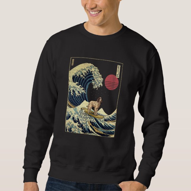 English Setter Japanese Kanagawa Wave  Surf Dog Sweatshirt (Front)