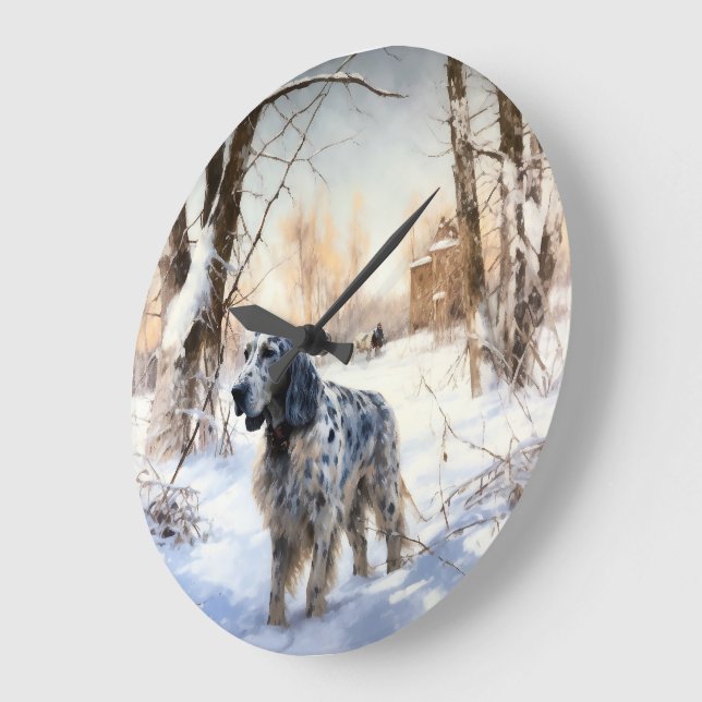 English Setter Let It Snow Christmas Large Clock (Angle)