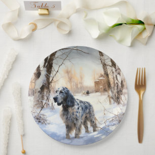 English Setter Let It Snow Christmas Paper Plate