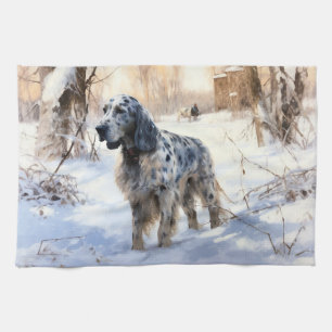 English Setter Let It Snow Christmas Tea Towel
