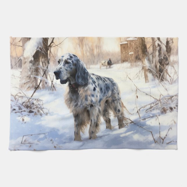 English Setter Let It Snow Christmas Tea Towel (Horizontal)