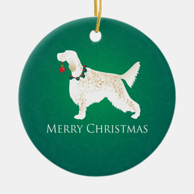 English Setter Merry Christmas Design Ceramic Ornament (Front)