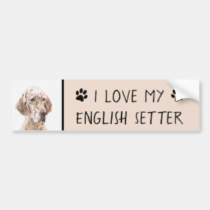 English Setter Orange Belton Painting Dog Art Bumper Sticker