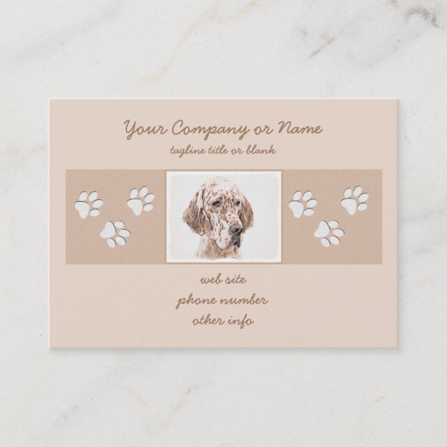 English Setter Orange Belton Painting Dog Art Business Card (Front)