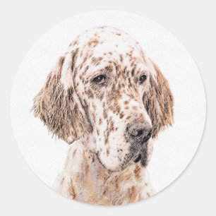 English Setter Orange Belton Painting Dog Art Classic Round Sticker