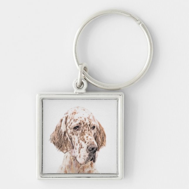 English Setter Orange Belton Painting Dog Art Key Ring (Front)