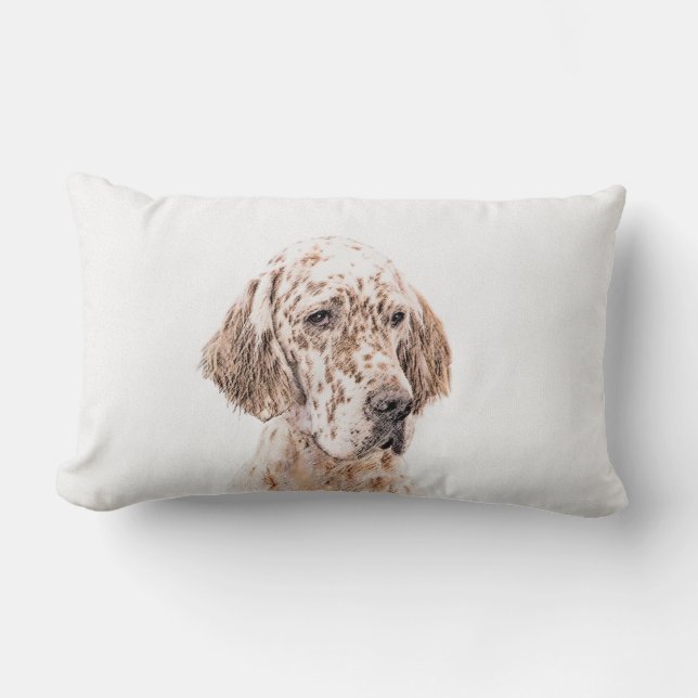 English Setter Orange Belton Painting Dog Art Lumbar Cushion (Front)