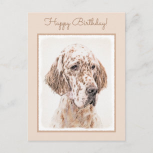 English Setter Orange Belton Painting Dog Art Postcard