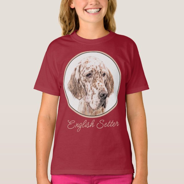 English Setter Orange Belton Painting Dog Art T-Sh T-Shirt (Front)