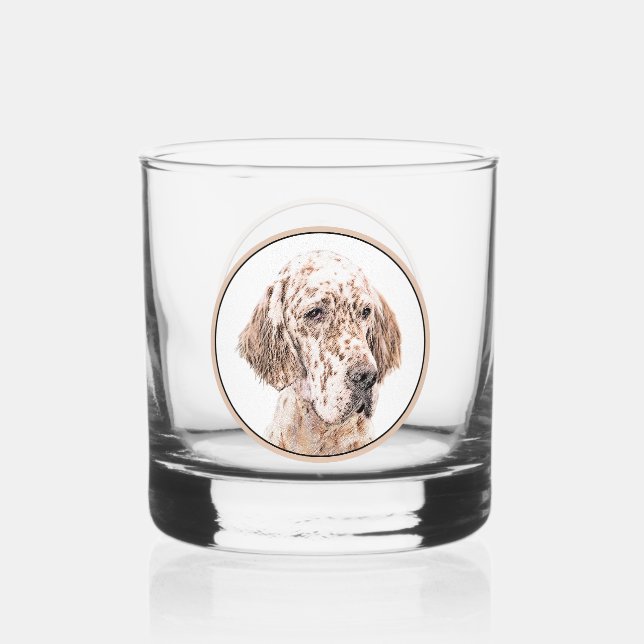 English Setter Orange Belton Painting Dog Art Whiskey Glass (Front)