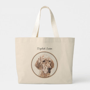 English Setter Orange Belton Painting Pet Dog Art Large Tote Bag