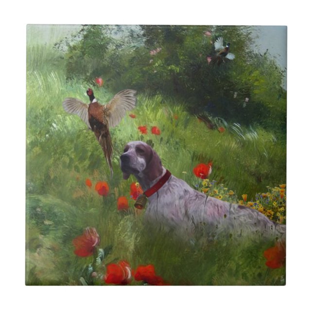 English Setter , Pheasant hunting  Ceramic Tile (Front)