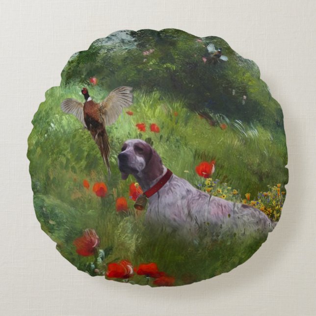English Setter , Pheasant hunting  Round Cushion (Front)