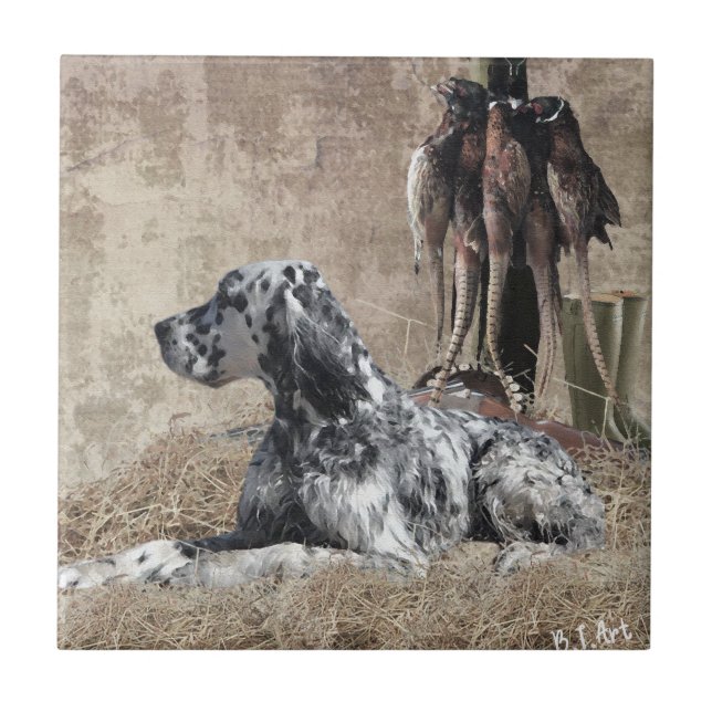 English Setter , Pheasant Hunting  Tapestry Poster Ceramic Tile (Front)