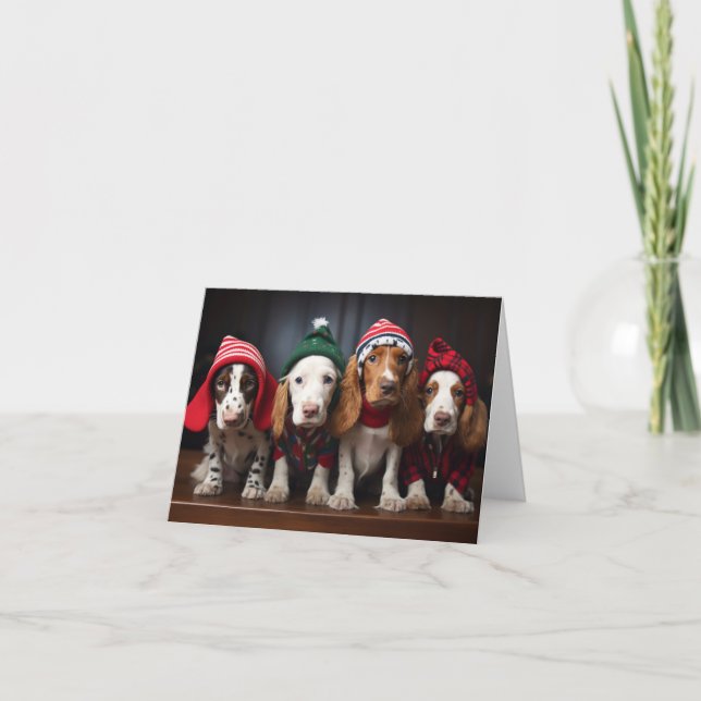 English Setter Puppies Christmas Card (Front)