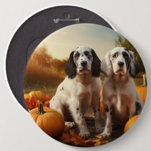 English Setter Puppy Autumn Delight Pumpkin  6 Cm Round Badge