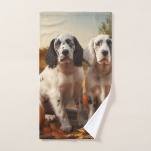 English Setter Puppy Autumn Delight Pumpkin  Bath Towel Set