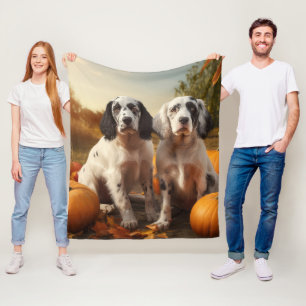 English Setter Puppy Autumn Delight Pumpkin  Fleece Blanket
