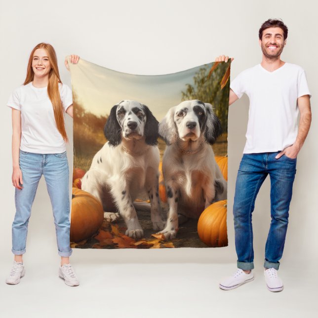 English Setter Puppy Autumn Delight Pumpkin  Fleece Blanket (In Situ)